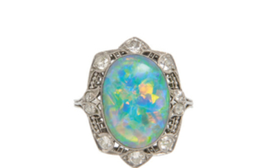 Art Deco Platinum, Opal, and Diamond Ring