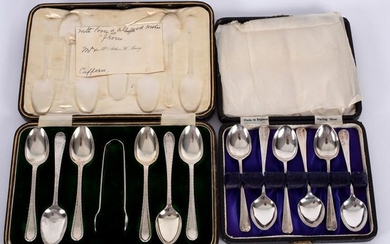 A cased set of six silver teaspoons and a pair of