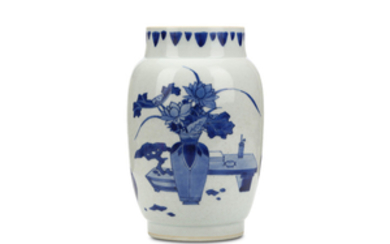 A CHINESE BLUE AND WHITE JAR. Transitional period....
