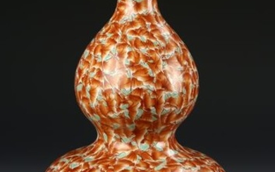 Chinese Celadon-Ground Coral-Red Double-Gourd Vase