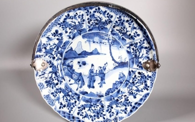Chinese Kangxi Blue & White Porcelain & Silver
