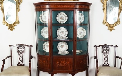 EDWARDIAN MAHOGANY AND MARQUETRY DISPLAY CABINET