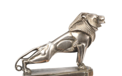 A fine and rare 'Lion' mascot by G Poitvin, retailed by Hermes, French, circa 1920