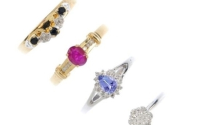 Four gem-set rings. To include a 9ct gold tanzanite and