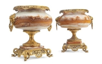 A PAIR OF FRENCH ORMOLU-MOUNTED ONYX VASES, IN THE MANNER OF EUGENE CORNU, LATE 19TH CENTURY