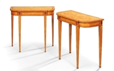 A PAIR OF GEORGE III SATINWOOD D-SHAPED SIDE TABLES, 18TH CENTURY