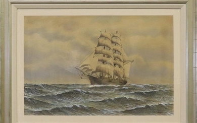 Gouache of a Two-Masted Barque Under Sail
