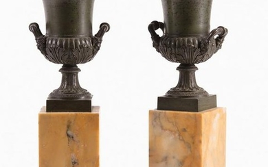 Grand Tour Sienna Marble and Bronze Urns