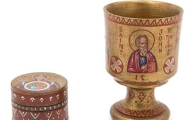 A Group of Three Russian Lacquer Articles