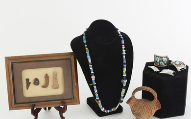 Grp: Native American Beads, Silver, Arrow Heads and Pottery