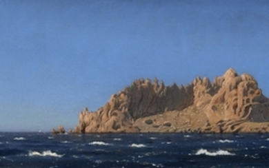 Holger DRACHMANN Copenhague, 1846 - Hornbaek, 1908 Vue de l'île de Maïre à l'ouest du quartier des Goudes, Marseille