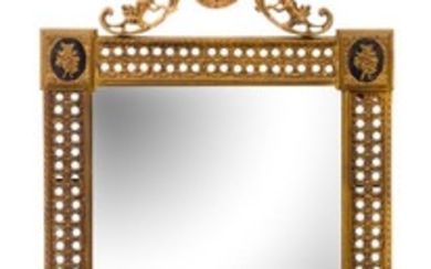 A Louis XVI Style Enameled Gilt Bronze Mirror Height 34