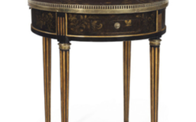 A LOUIS XVI STYLE PARCEL-GILT AND BLACK AND GILT LACQUERED GUERIDON, LATE 19TH/20TH CENTURY