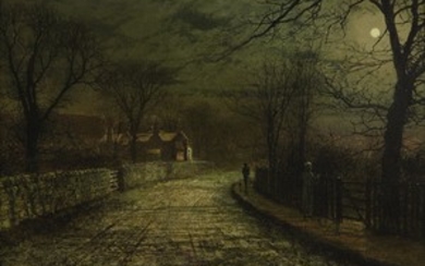 THE MOONLIT RENDEZVOUS (OLD HOUSE ON WHITBY ROAD), John Atkinson Grimshaw