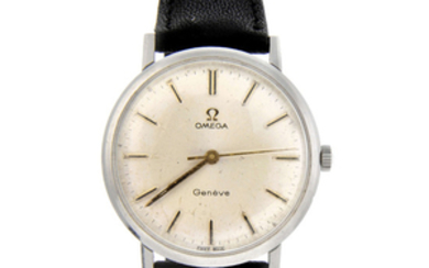 OMEGA - a gentleman's stainless steel Genève wrist watch with an Omega Geneve bracelet watch.