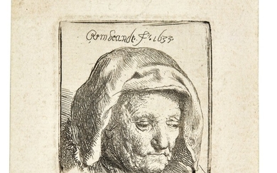 REMBRANDT HARMENSZ. VAN RIJN | THE ARTIST'S MOTHER IN A CLOTH HEADDRESS, LOOKING DOWN: HEAD ONLY (B., HOLL. 351; NEW HOLL. 121; H. 107)
