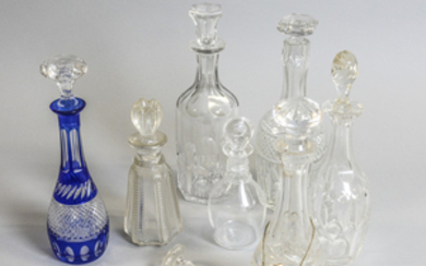 Seven Blown and Cut Glass Decanters and Bottles