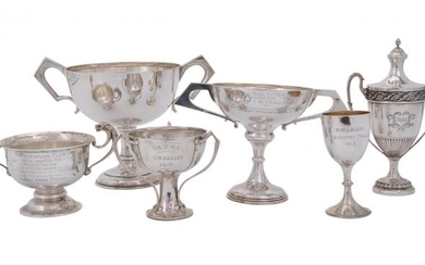 Six silver trophy cups