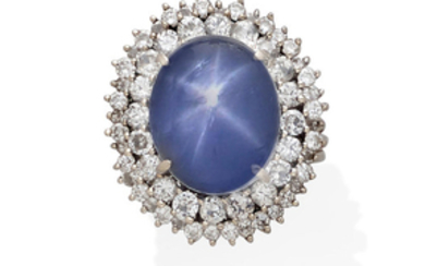 A star sapphire, diamond and 14k gold ring