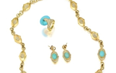 A Suite of Turquoise and Diamond Jewelry