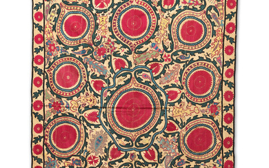 A Tashkent silk embroidered linen panel (susani), Central Asia, 19th Century