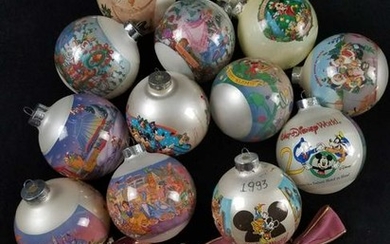 Vintage Disney Glass Round Ornaments and Bows Lot of 17