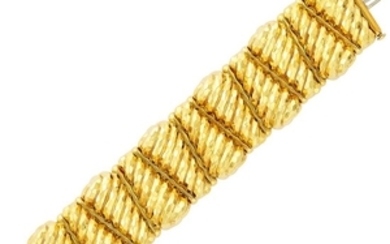 Wide Hammered Gold 'Faceted' Bracelet, Henry Dunay