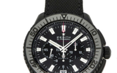 ZENITH EL PRIMERO STRATOS FLY-BACK CHRONOGRAPH BLACK PVD A very fine self-winding black PVD-coated stainless steel wristwatch with fly-back chronograph and date.