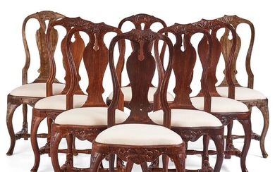 A set of eight matched (2+6) Swedish Rococo chairs, Stockholm, second part of the 18th century.
