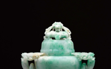A fine green jadeite incense burner and cover