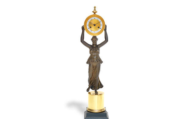 A 19th century French patinated, gilt and polished bronze figural clock