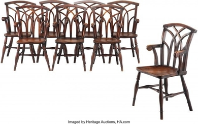 61059: A Set of Eight English Carved Elm Arm Chairs, 18