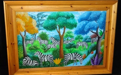 70s Haitian Painting Dazzle Zebra's Fernand Pierre