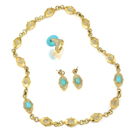 A Suite of Turquoise and Diamond Jewelry