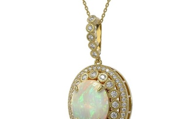 9.38 ctw Certified Opal & Diamond Victorian Necklace 14K Yellow Gold