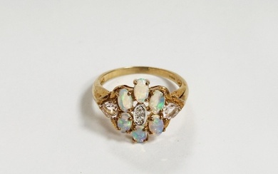 9ct gold, opal, diamond and pink stone dress ring set six op...