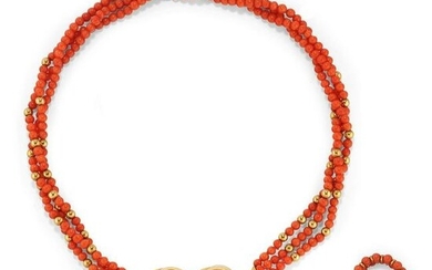 A 18k yellow gold and coral demi parure