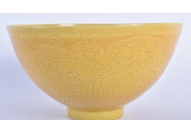 A 19TH CENTURY CHINESE IMPERIAL YELLOW GLAZED PORCELAIN BOWL...