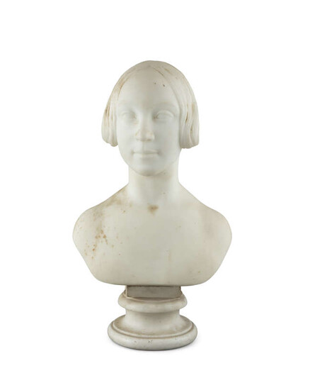 A 19TH CENTURY WHITE MARBLE BUST OF A...