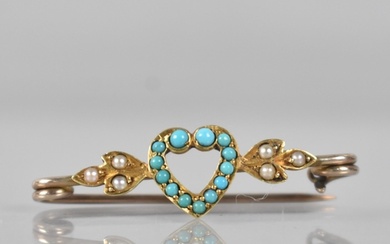 A 19th Century Turquoise and Seed Pearl Brooch Mounted in Un...