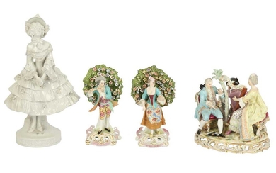 A 20th century Meissen style porcelain figure group of the Music lesson
