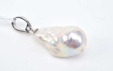 A BAROQUE FRESHWATER PEARL PENDANT/ENHANCER IN SILVER