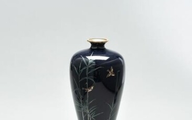 A CLOISONNÃ‰ ENAMEL VASE WITH BAMBOO AND BIRDS