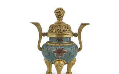 A CLOISONNÉ ENAMEL TRIPOD CENSER AND COVER QING DYNASTY, 18TH CENTURY