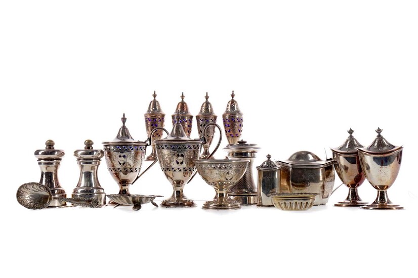 A COLLECTION OF SILVER AND PLATED CRUETS