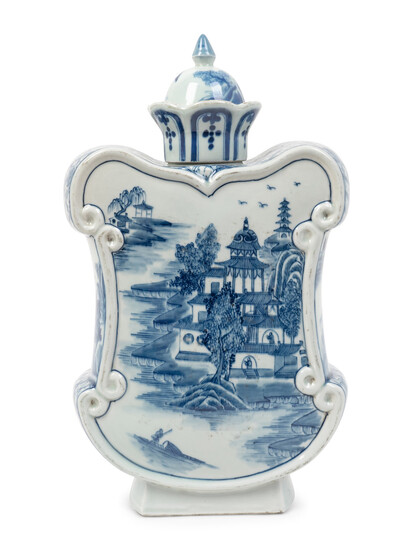 A Chinese Blue and White Porcelain Cartouche-Shaped Bottle Vase