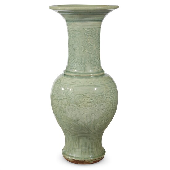 A Chinese Longquan celadon baluster vase Ming dynasty