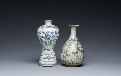 A Chinese blue and white 'meiping' vase and a 'yuhuchunping' vase, Ming or later