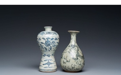 A Chinese blue and white 'meiping' vase and a 'yuhuchunping'...