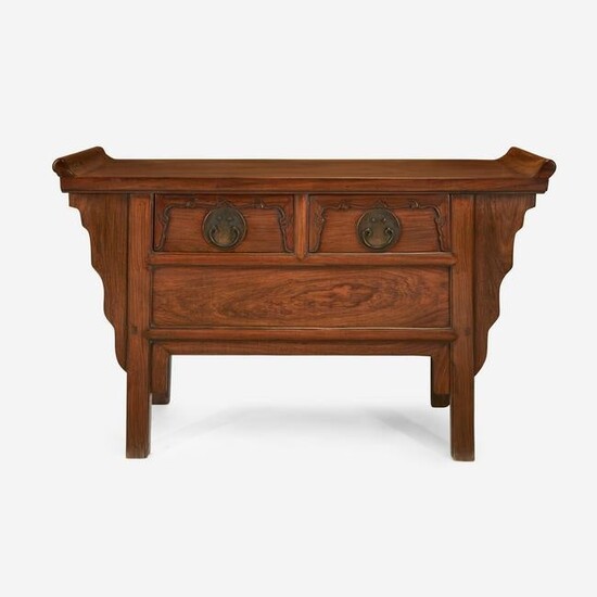 A Chinese mixed hardwood two-drawer coffer table